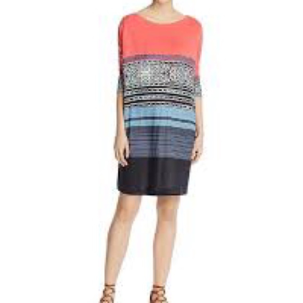 FREE PEOPLE Stepping Out Tunic Dress Top Striped Floral Black Combo Pink Sz M